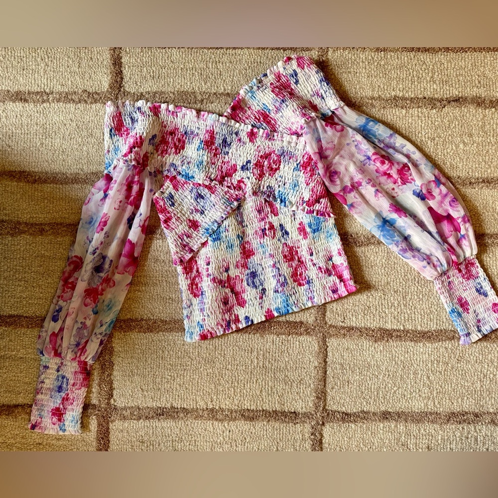 BDG Floral Off-the-Shoulder Ruched Top- Size S